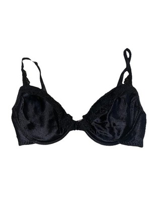 Vtg Victoria s Secret Second Skin Black Satin Bra Lace Trim 36C Beaded Padded