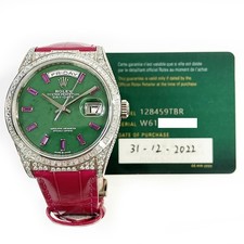2022 Rolex Day-Date 36 128459TBR, White Gold, Polar Jade Ruby Diamond, Box & ...