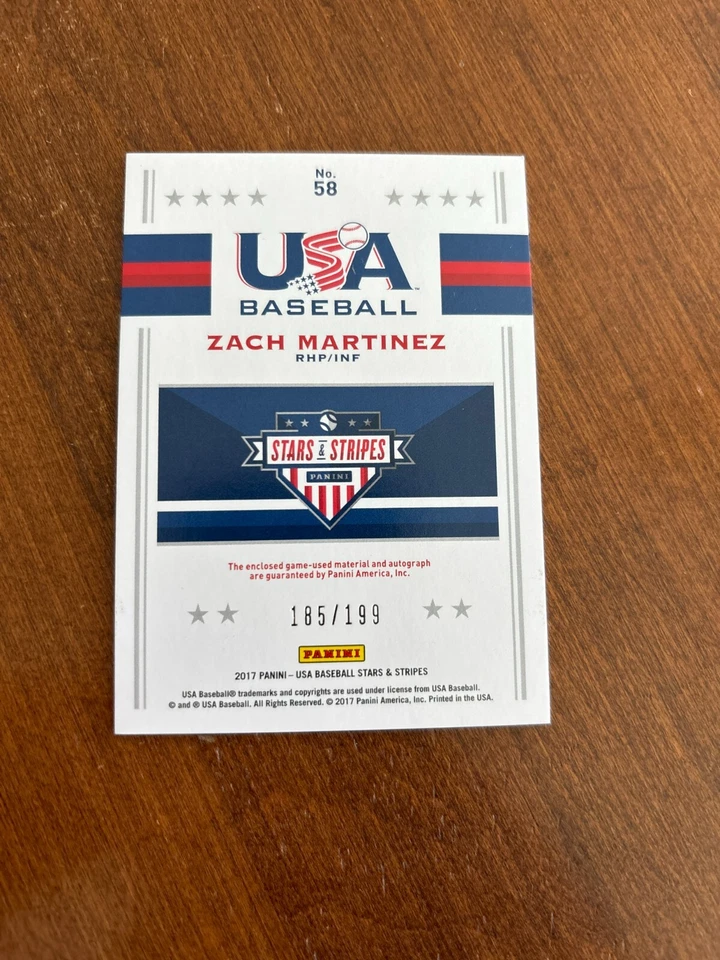 Zach Martinez 2017 Panini USA Baseball Silhouette Auto Jersey #58 Corban /199 - Image 2 of 2