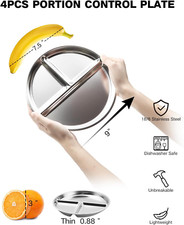 Stainless Steel Kids Plates Set of 4, 9" Portion Control Plates Divided Plate...