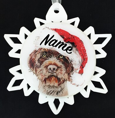 Santa German Wirehaired Pointer Griffon Christmas Ornament Free Personalization