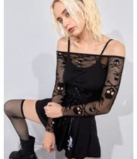 Black skulls net long sleeved Top 2 layer vest. gothic punk emo Halloween ????