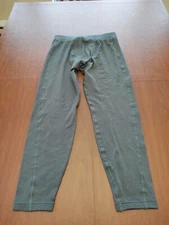 Lands End Men’s Medium Long Johns Green Medium Warm Base Layer Grid Fleece EUC