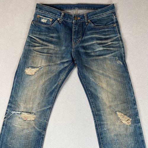 Japanese Selvedge Jeans Mens 30x33 Slim Straight Destroyed Thrashed Distressed