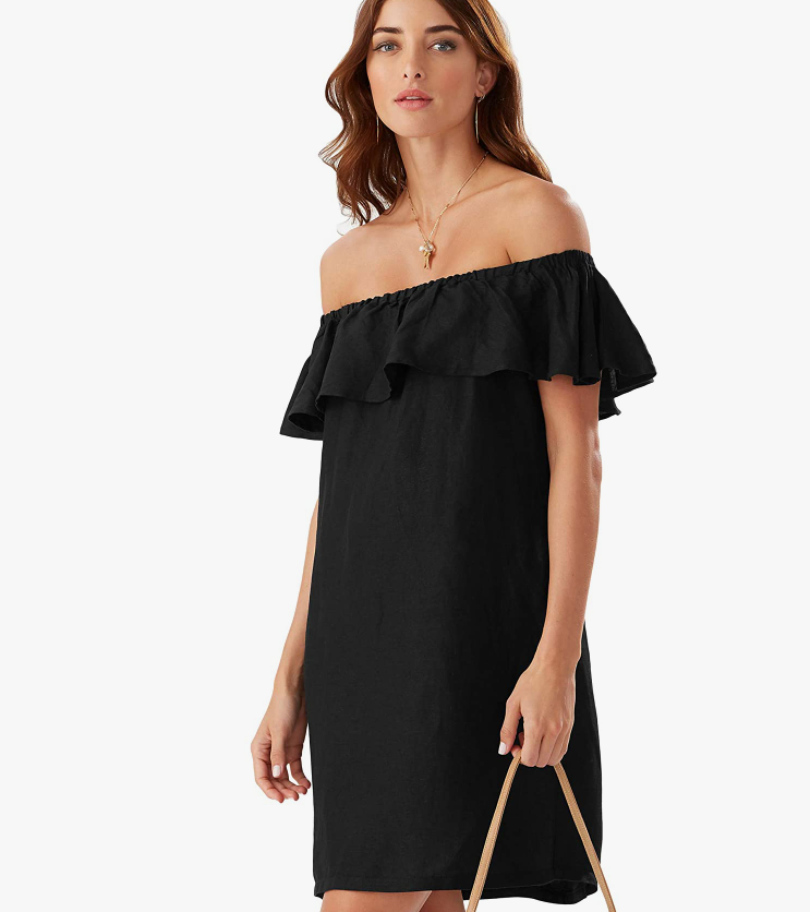 tommy bahama off the shoulder ruffle dress New Tommy Bahama Blue Palm Trees Off The Shoulder Ruffle Dress pockets S  Small