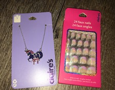Claire s Purple Unicorn Silver Tone Necklace Jewelry Faux Stick On Nails Lot