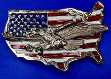 Patriotic American Flag Flying 3D Eagle Enamel USA Country Cutout LG Belt Buckle