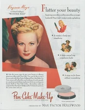 1945 Max Factor Hollywood Virginia Mayo Pancake Makeup Vintage Print Ad LO6