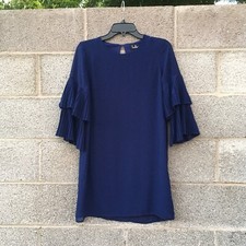 Lulus Move & Shake Navy Blue Shift Dress Tiered Bell Sleeves Mini Size X-Small