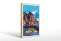 Holzschild Reise 20X30 Cm Skandinawien Gebirge Meer HäUser Schild Wooden Sign