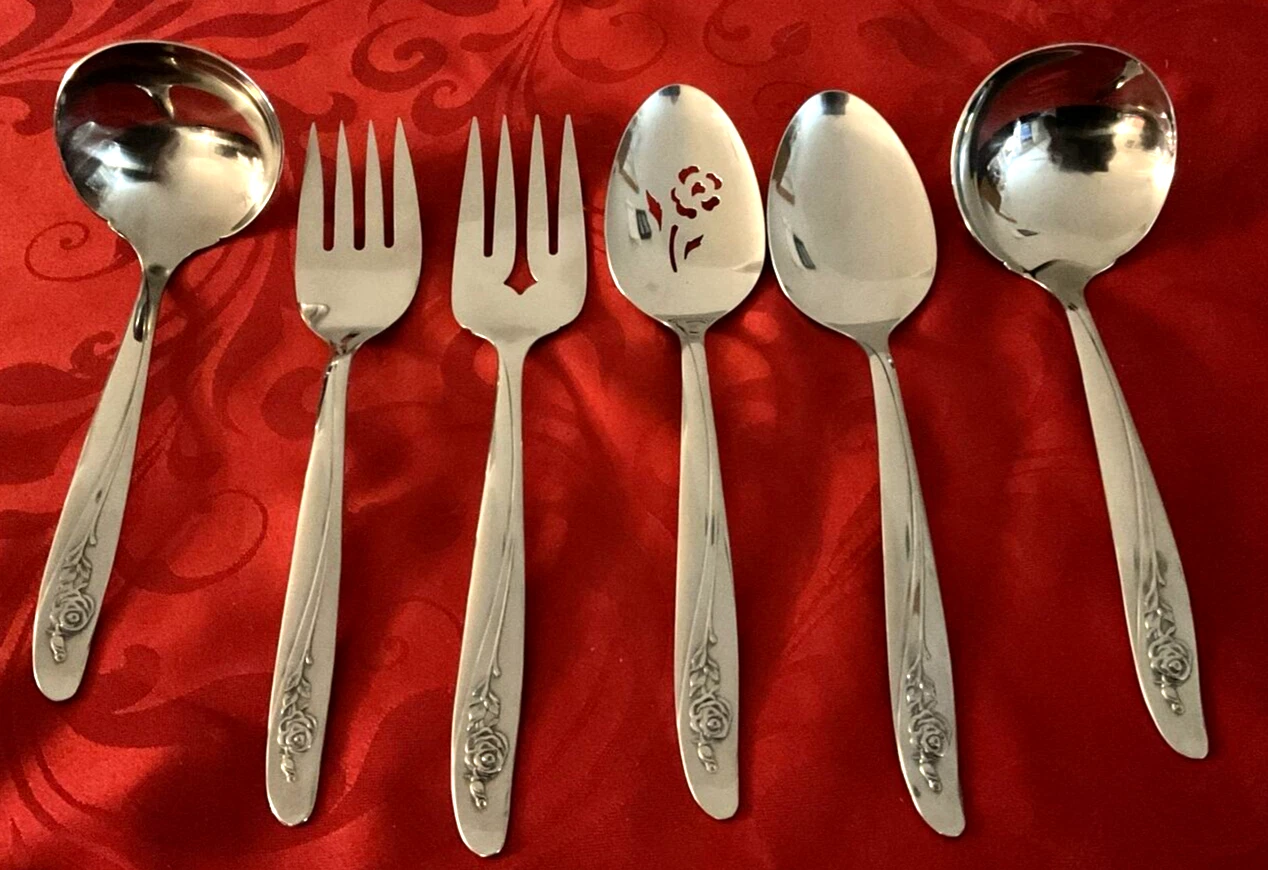 Oneida stainless Roseanne lot of 6 serving pieces NM polished