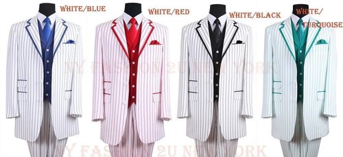 Men's Elegant Luxurious Wool Feel Pinstripes Suit with Solid Vest - Picture 8 of 12