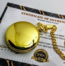 24k Gold Plated Plain Quartz Pocket Watch Birthday Wedding Gft 24ct