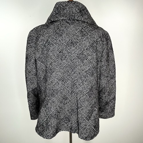 Talbots Jacket Women 20W Black White Plaid Wool Tweed Pockets Boho Preppy Coat - Picture 3 of 12
