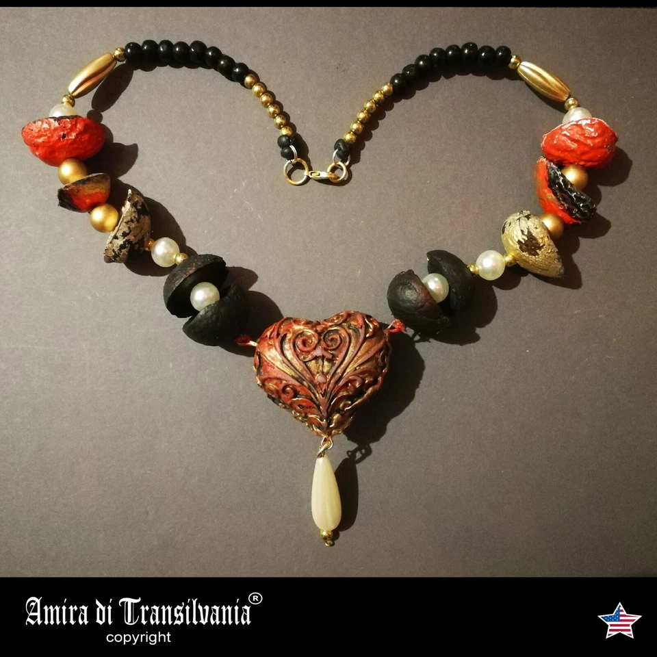 Luxury Jewelry Necklace Pendant Heart Chunky Choker Jewellery Beaded Pearl Charm - Image 2 of 4