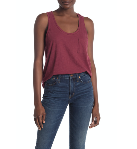 MADEWELL WOMEN'S BURGUNDY SLEEVELESS SCOOP NECK POCKET WHISPER COTTON TANK  Sz S | eBay