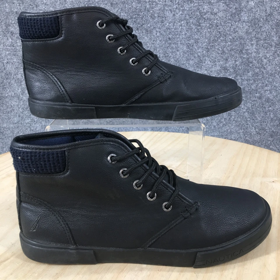 Nautica Boots Youth 6 Womens 7.5 Breakwater High Top Sneakers Black Faux Leather - Image 2 of 4
