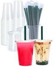 16 Oz Clear Plastic Cups With Lids And Straws Disposable Drinking Cups For Cold