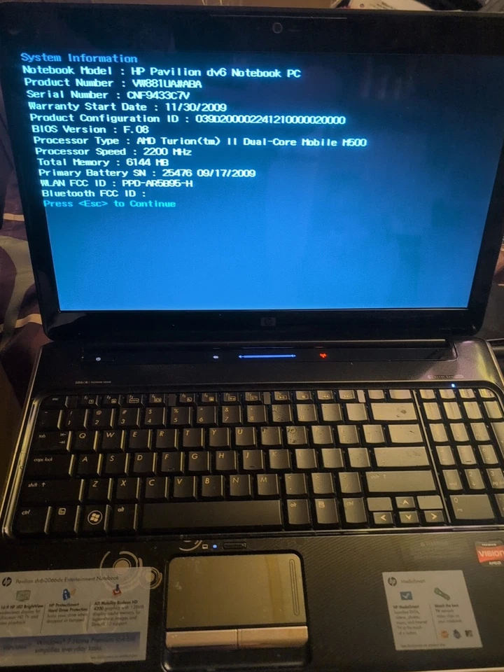 [FPNW] HP Pavilion dv6-2066dx 14 дюймов жесткий диск AMD Turion II 2,2 ГГц 6 ГБ RAM 1 ТБ - Изображение 3 из 4