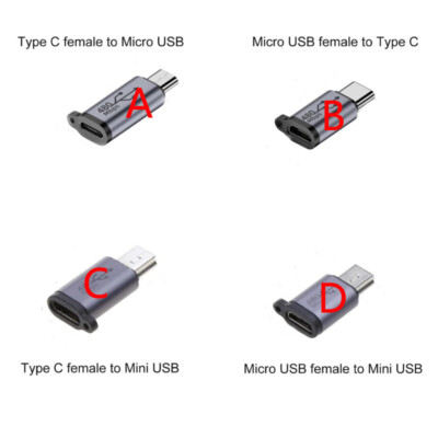 2pc Micro USB to Mini USB Type C Adapter Female Male Converter Connector Adapter
