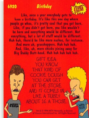1994 MTV Beavis And Butthead Trading Card #6920 Birthday. | eBay