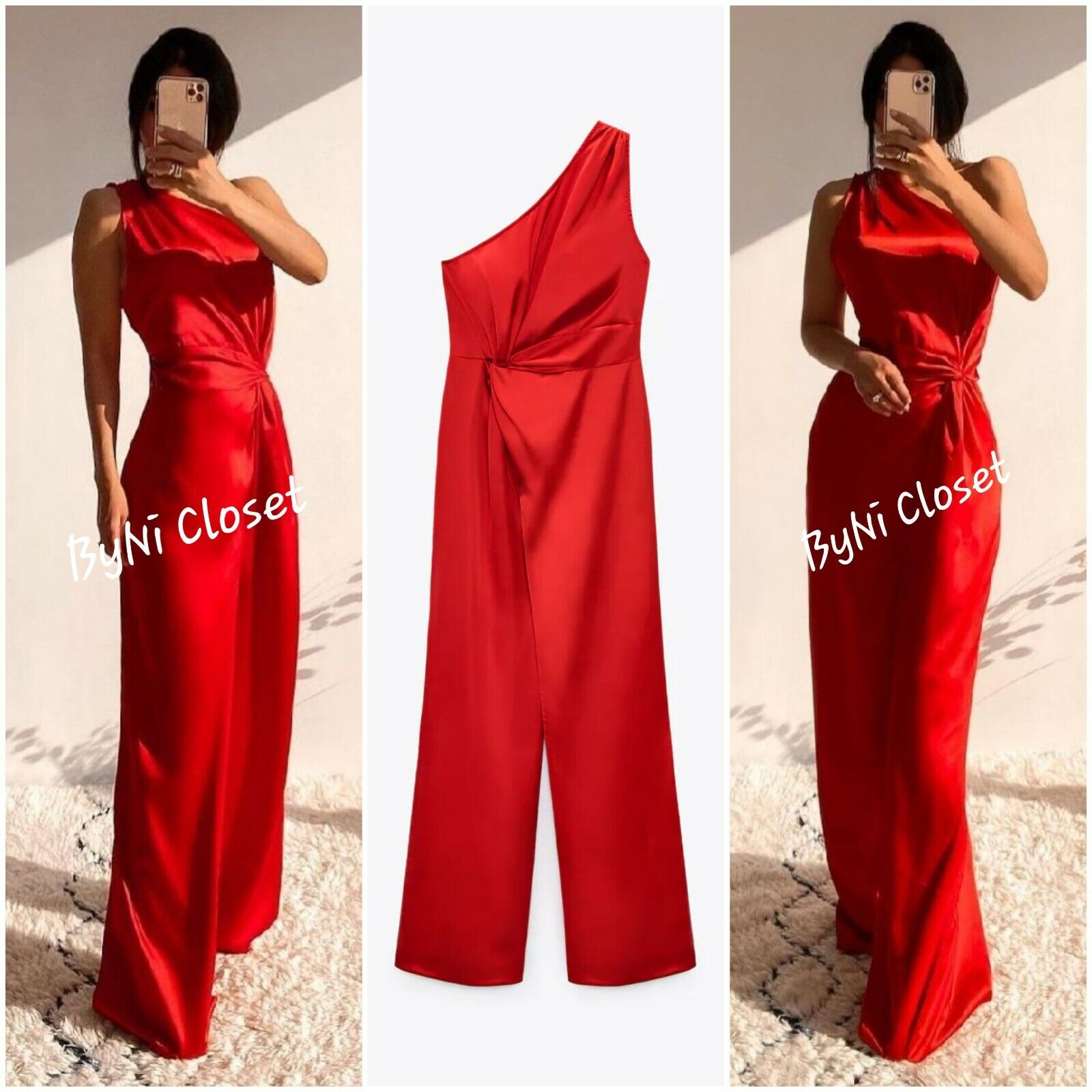 ZARA NEW WOMAN SS23 RED LONG HALTER NECK JUMPSUIT REF:0387/159