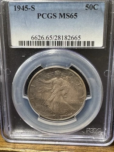 1945-S, LIBERTY WALKING Silver HALF DOLLAR, PCGS, MS 65