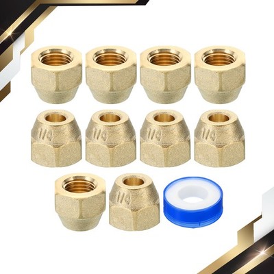 10Pcs 1/4'' Brass Flare Nut SAE 45 Degree Copper Flare Tube Fitting Pipe Matte