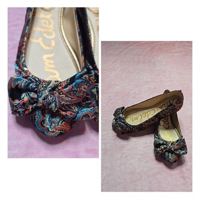Sam Edelman Franny Bow Paisley Print Boho Tapestry Ballet Flats Size 7 