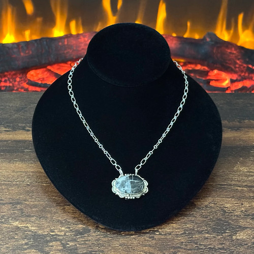 Navajo Leroy Silversmith White Buffalo Sterling Pendant Necklace