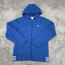 Vintage Adidas Jacket Youth 16 Blue Hooded Full Zip Windbreaker Mesh Lined