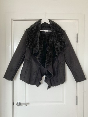 M&S Per Una Black Faux Suede Fur Womens Per Una Jacket Size 14