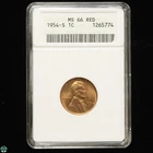 1954-S Lincoln Wheat Cent - ANACS MS 66 RED - Small White Holder - Soap Bar