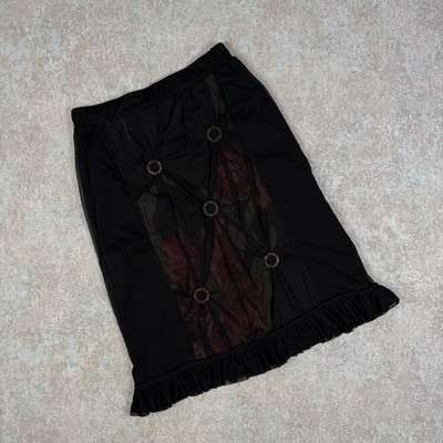 SAVE THE QUEEN Mesh Skirt Black Floral Ruched O-Ring Midi Whimsigoth Y2K Size XL