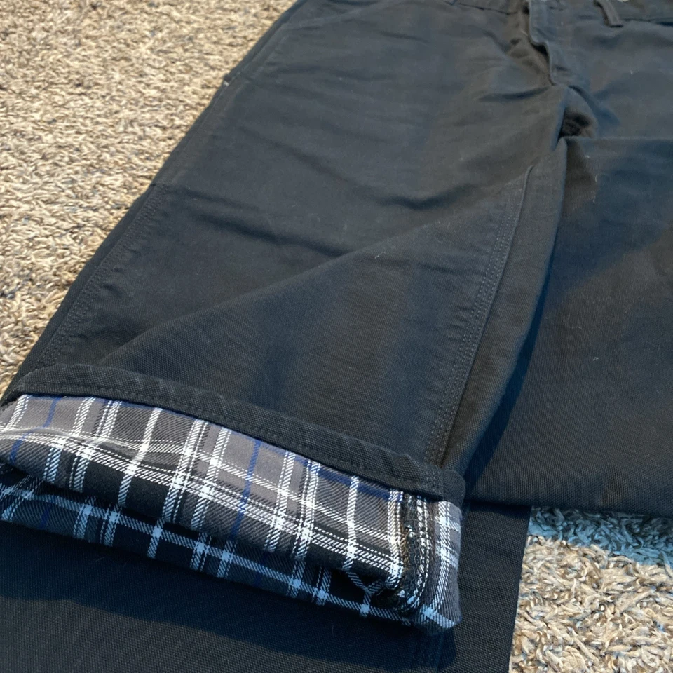 Pantalón de trabajo Carhartt Washed Duck de lona de algodón forrado en franela - Para hombre 32x34 - Negro Foto 3 de 4