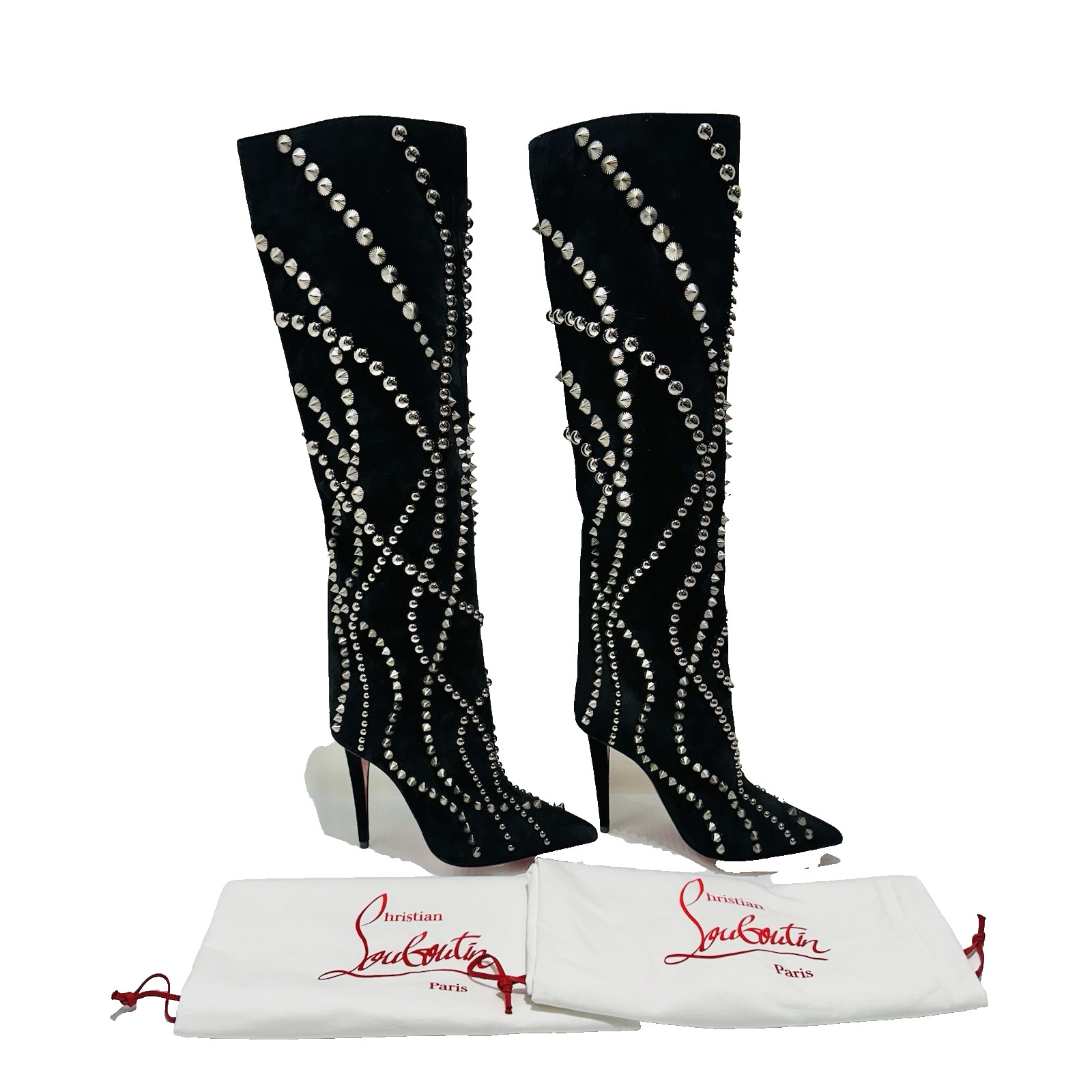 Christian Louboutin 36.5 US 6.5 Astrilarge Botta Pika 100 Black Suede Boots NWOB image 2