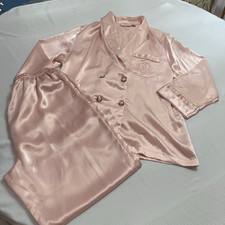 Victoria s Secret Gold Label VTG Blush Pink Silky Pajamas 2 Pc Set Size Medium