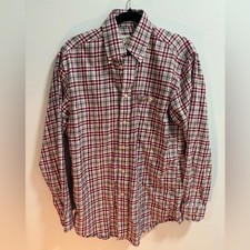 Orvis Red and Gray Plaid Flannel Shirt Size Small 100 Cotton