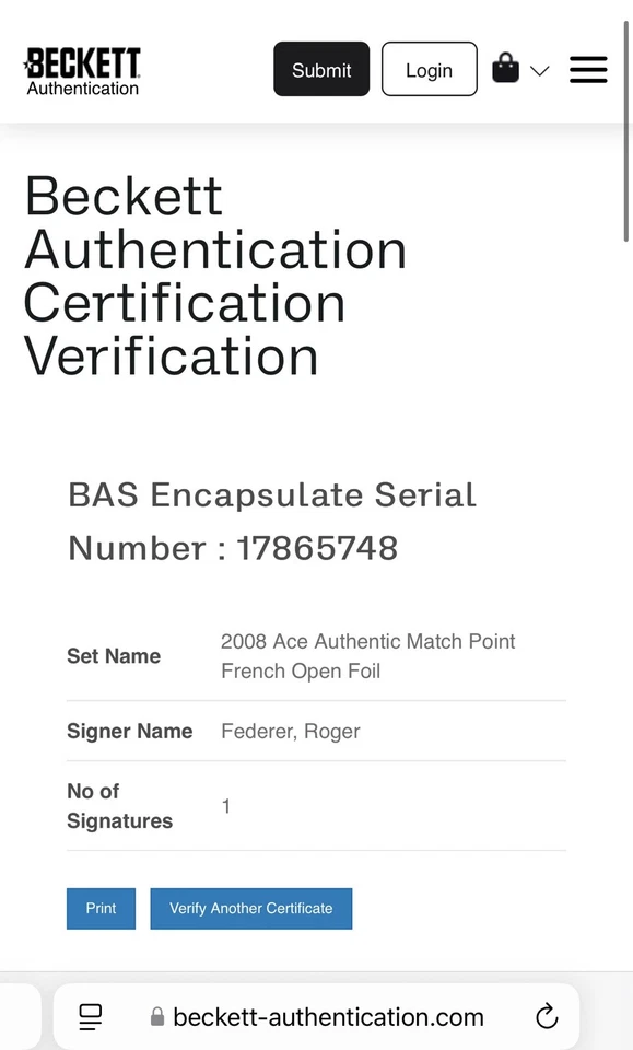 Roger Federer Signed Ace French Open Card Slabbed Beckett BAS COA Auto a - Image 4 of 4