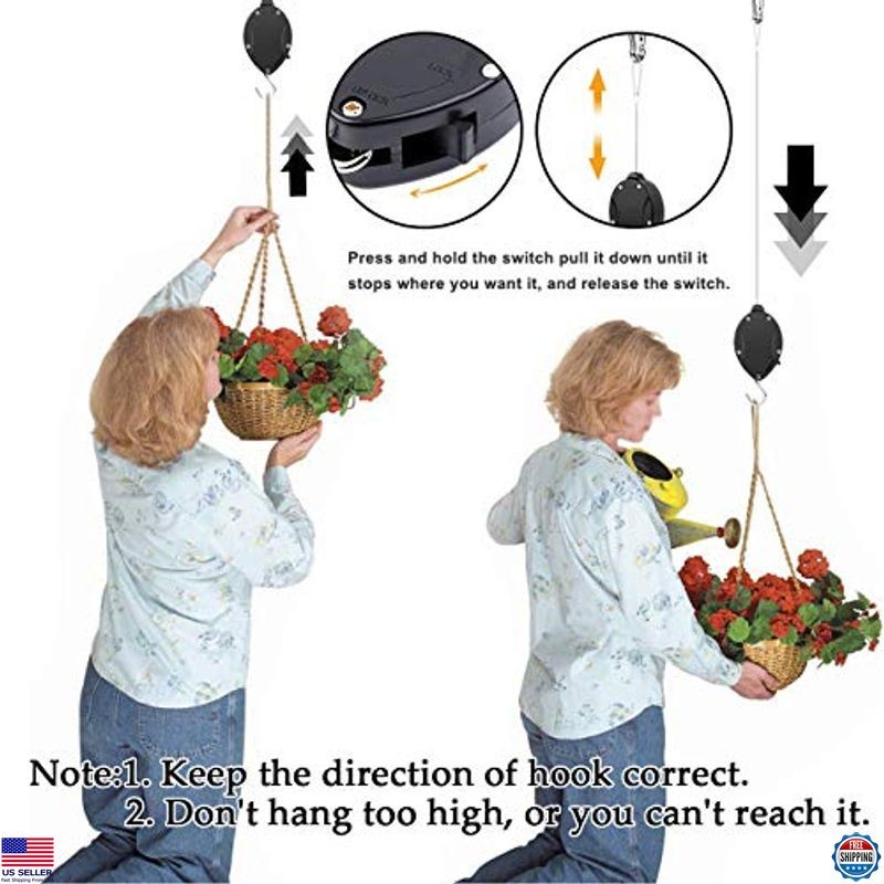 2PCS Retractable Plant Pulley Hanger Hooks 5ft Long 55lbs Capacity for Pots