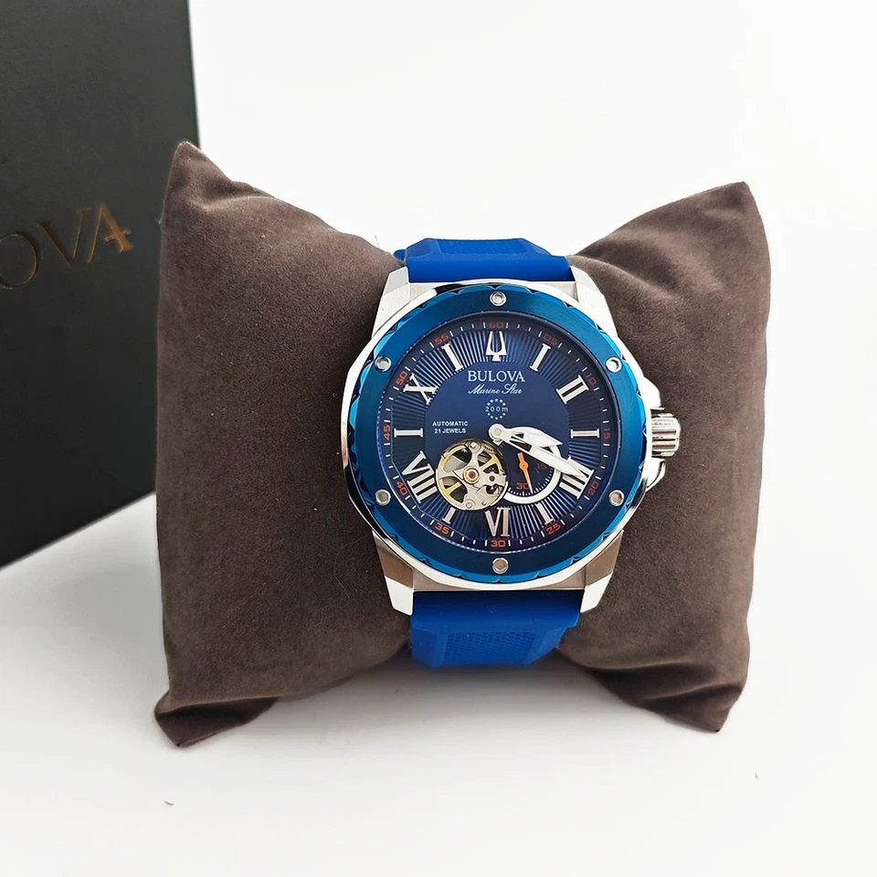 Bulova 98A303 Marine Star Blue Dial - Silicon Strap Men's 45mm Automatic Watch - Image 3 of 4