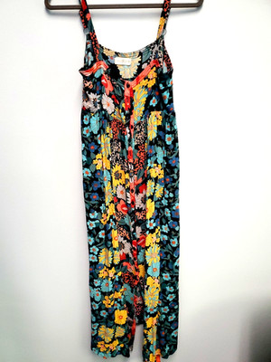 Natural Life Size XS Sidney Maxi Dress Black Coral Floral adjustable straps Boho
