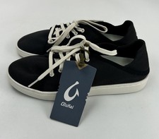 Olukai Pehuea Li Womens Sneakers W7 Black/White Sand Textile  Rubber Casual