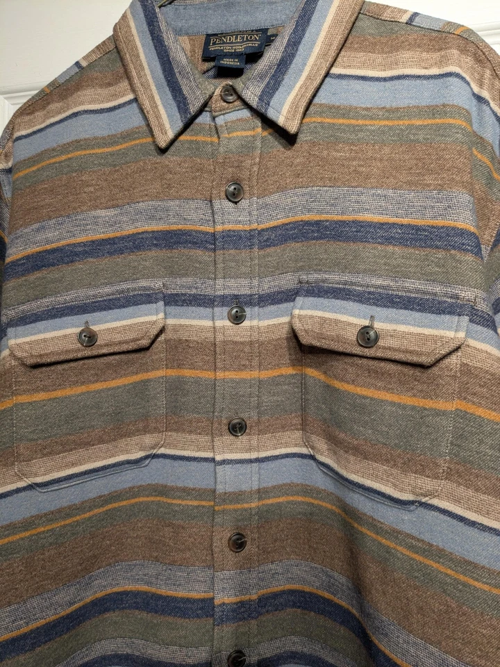 Pendleton Shirt Men M Brown Blue Gray Stripe Button Front Cotton Southwest Thick - Image 4 of 4