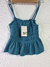 SO Juniors Tank Smocked Peplum Stretch Straps Aqua Size XS NWT