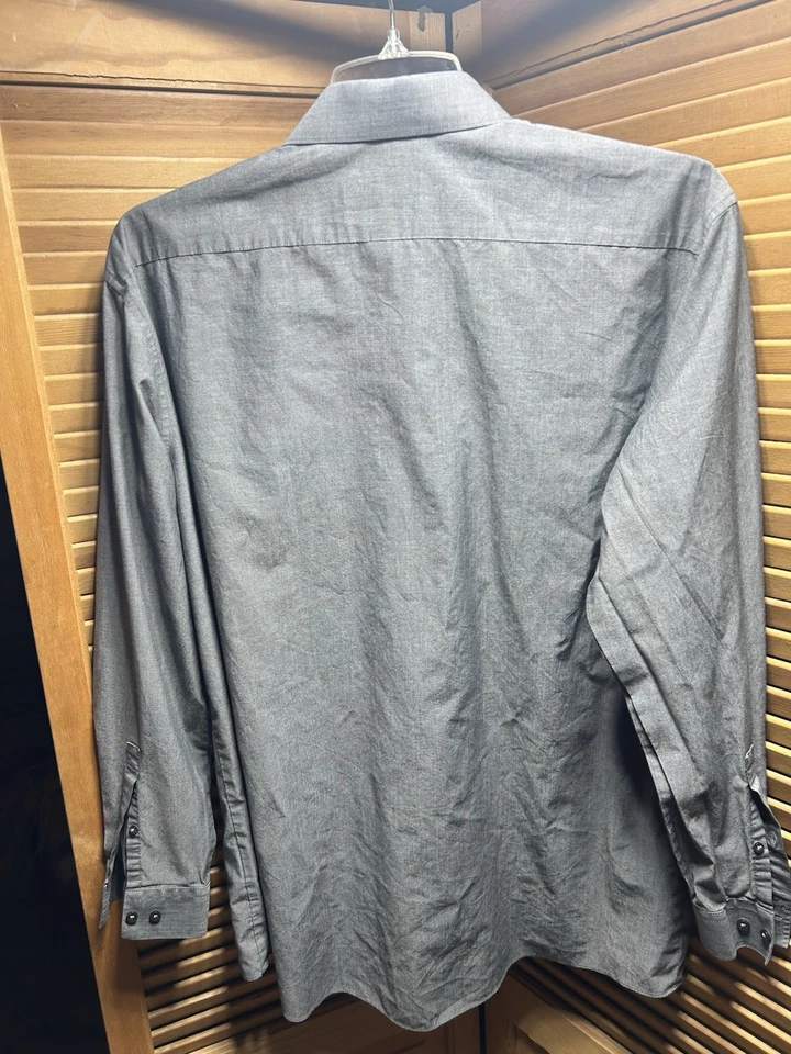 Camisa elástica masculina fina 17 34/35 J Ferrer, manga longa com botões, cinza - Imagem 3 de 3