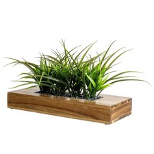 MyGift Large Artificial Green Grass Plants in 14" Acacia Wood Planter