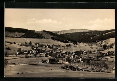 Heidersdorf / Ore Mountains, town view with iron mine, postcard