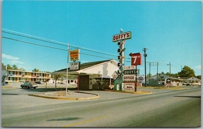 c1960s CALHOUN, Georgia Postcard ''DUFFY'S MOTEL & RESTAURANT'' I-75 Hwy 41 Unused