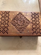 Handmade Wooden Jewellery Box for Women Jewel Organizer Hand Carved Vintage Rare